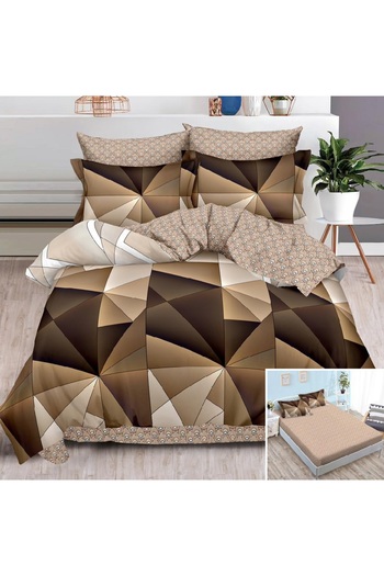 OEM Bed linen, 2 people, finet, 6 pieces, with elastic, brown and cream, with triangles, LEL146