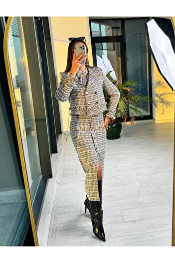My Blog Black Pencil Skirt-Jacket Tweed Suit