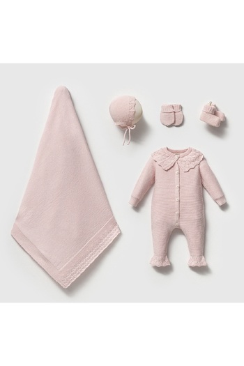 Nipperland 100% Organic Cotton Baby Girl Openwork Knitwear 5-Piece Set Hospital Release 0-3 Months Newborn