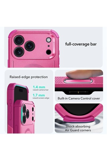 Optim Solution MagSafe Shockproof Protective Case for iPhone 17 Pro Max, Polycarbonate, TPE, Pink