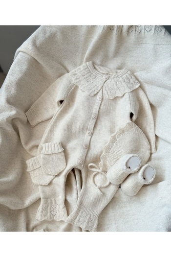 Nipperland 100% Organic Cotton Baby Girl Openwork Knitwear 5-Piece Set Hospital Release 0-3 Months Newborn