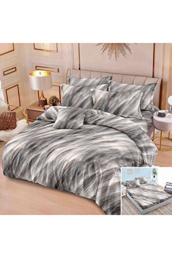 OEM Bed linen, 2 people, finet, 6 pieces, with elastic, gray and white, mosaic print, LEL516