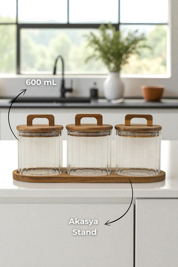 Sevinse Home Lidia Triple Acacia Jar Set with Stand