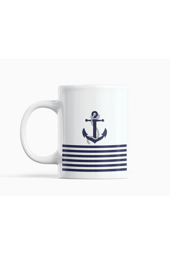 Nino Store Sailor Themed Anchor and Line Design Gift Printed Mug