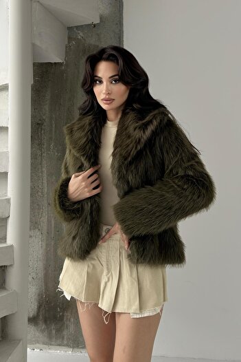 Serica Moda Khaki Premium Lined Faux Fur Coat