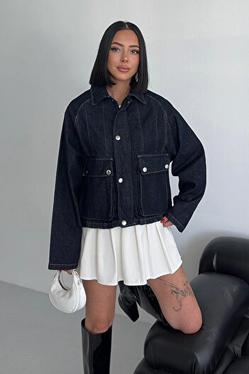 DPARİS Torba Denim Jacket with Zipper and Snap Detail