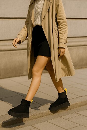 DİVOLYA Slavia Black (4.5 cm) Stretch Daily Use Boots with Fur Inside