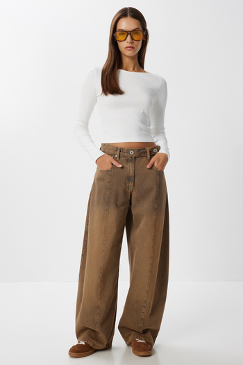 Lovelyİstanbul Basic Crop Modal Blouse Lub0247 Ekru