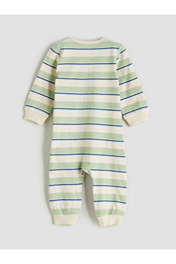 LC Waikiki Beige Zipper Closure Striped Baby Boy Jumpsuit