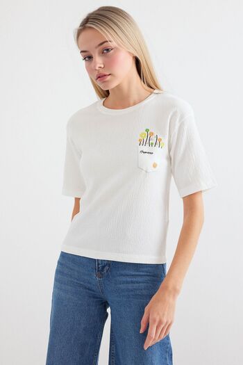 Hiccup Bdart Embroidered Round Neck Printed T-Shirt