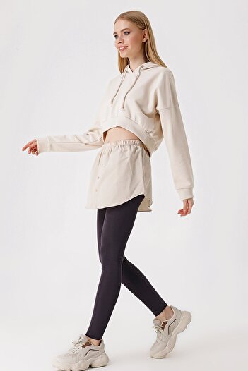 Hiccup Bdart Buttoned Hooded Relaxed Fit Crop Hoodie
