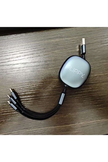 Flippy Cablu Retractabil, Flippy, Universal 3in1 Micro-USB, Lightning, TYPE-C, 1.2M, Negru