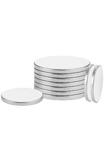 zola Set of 10 self-adhesive round magnets, neodymium, 20 x 1 mm, silver
