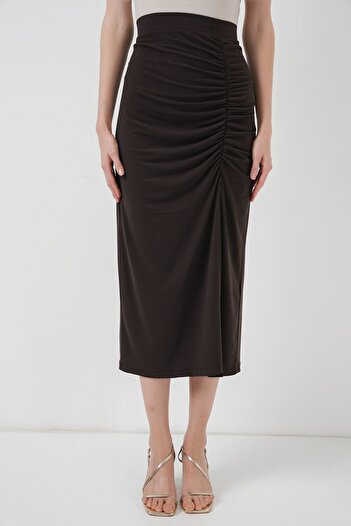 Hiccup BDART Elastik Bel Detaylı Fitilli Jersey Maxi Etek