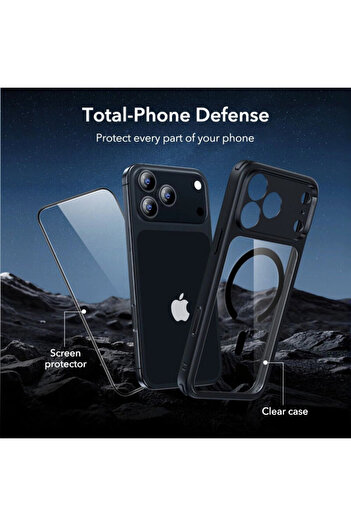 ESR [Pachet 360°] Case + Screen Protector for iPhone 17 Pro Classic Hybrid HaloLock, black/transpar