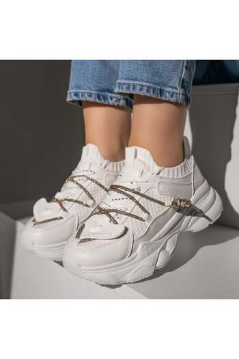 BMoD White women's sneakers with laces and a thick sole MOD11870