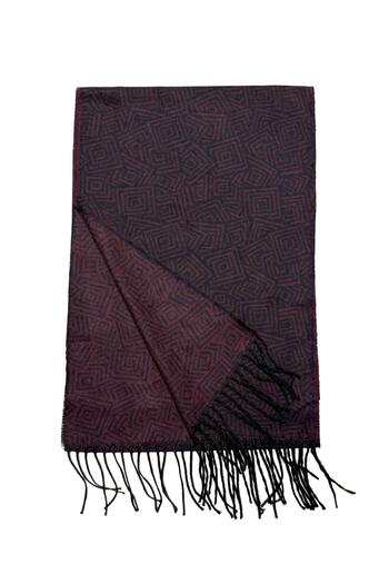 PİERRONİ Navy Blue Claret Red Patterned Scarf Kaşkol