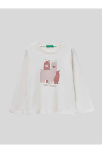 Benetton Girl's Printed Sweatshirt 1-6 Years Old Ecru