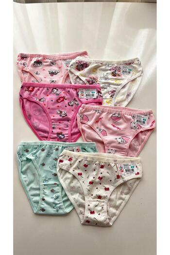 Palal Girls' Patterned Slip Panties 6-Pack Kids 100% Cotton