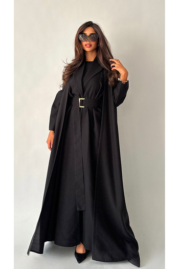 outline Black summer abaya with two connected pieces