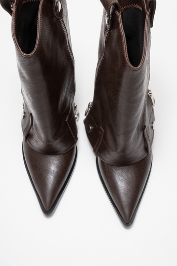 LuviShoes Lola Brown Zippered Pointed Toe Women's Heeled Boots