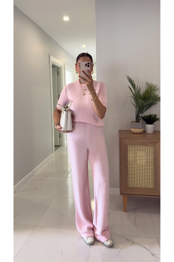 BİRCANÇİL Md Emily Pink Short Sleeve Knitwear Pants Set