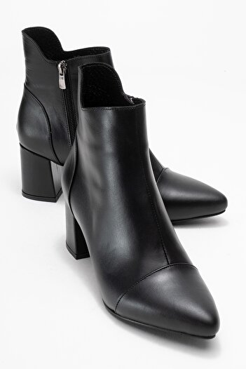 LuviShoes Gael Black Skin Genuine Leather Women's Thick Heeled Boots