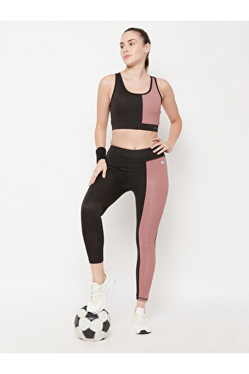iza Snug Fit Active Ankle-Length Colourblock Tights in Black