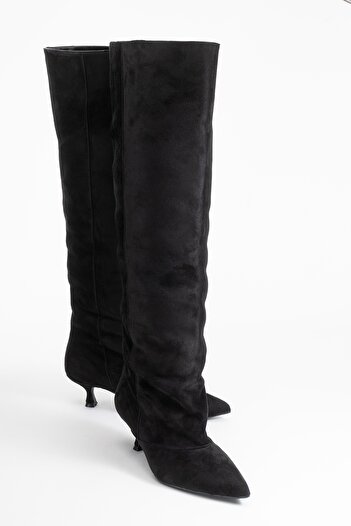 LuviShoes Γυναικείες μπότες με χαμηλό τακούνι ZACH μαύρο σουέτ πάνω από το γόνατο