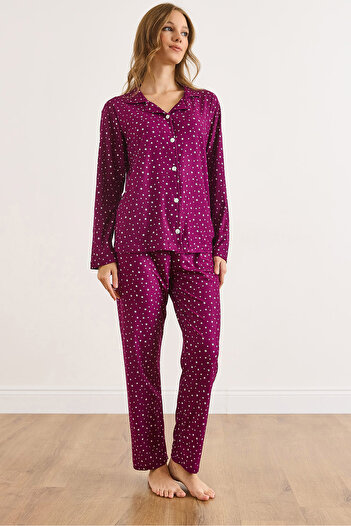 Olalook Women's Star Purple Suede Textured Pajama Set Pjm-00000023