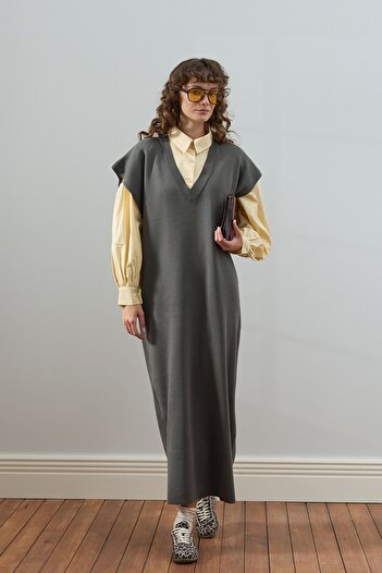 Ceylan Otantik Anthracite Knitwear V-Neck Jile