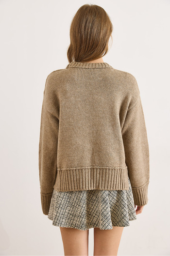 Olalook Women's Mink Soft Textured Slit Knit Sweater Kzk-19001007