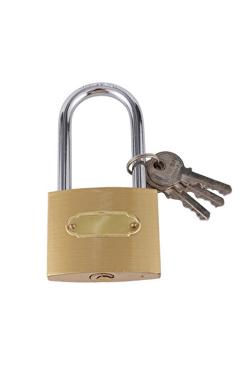 Lawazim Brass Padlock with 3 Keys - 60mm Long Shackle Lock for Gates Doors Cabinets Storage