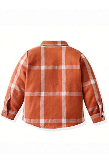 Take Two By Styli Boys Orange Checked Button Front Shirt