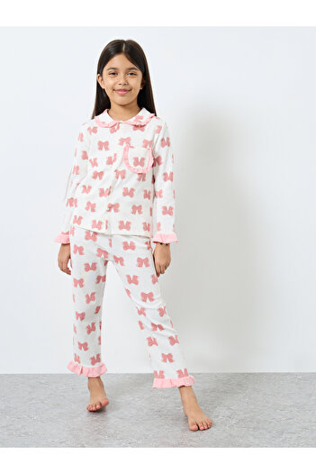 Styli Girls Bow Print Shirt and Pyjama Set