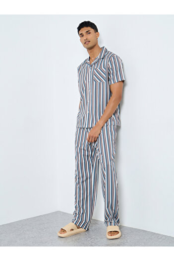 Styli Men Striped Shirt and Pyjama Set
