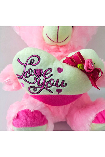 velve BUBU plush bear, with heart, love sounds and print, height 30 cm, Pink