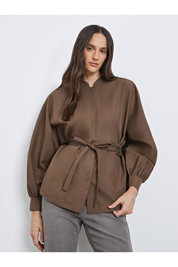 Styli Oversized Balloon Sleeve Waist Tie Shirt