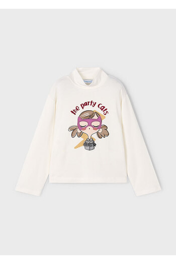 MAYORAL Girl's Cream Turtleneck Printed Blouse |   4-10 Years Old Soft Viscose Fabric