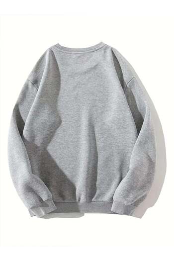 Le Savu Sevunera Cute Cat Printed Gray Color Crew Neck Sweatshirt