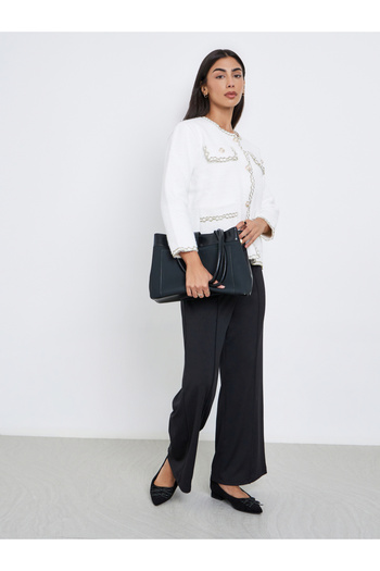 Styli White Furry Embellished Cardigan