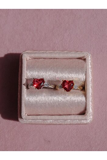 Reorah Collection Royal Heart Shine 925 Gümüş Yüzük - Koyu Pembe