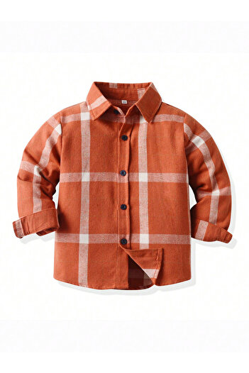 Take Two By Styli Boys Orange Checked Button Front Shirt