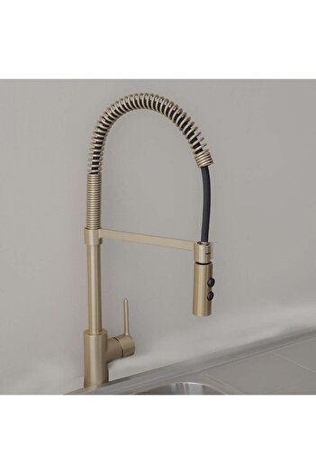 Danube Home Milano Plus Pia Spring Pullout Sink Mixer | Matt Gold Finish | Modern Kitchen Faucet