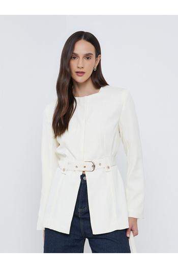 Styli Women Off White Belted Blazer