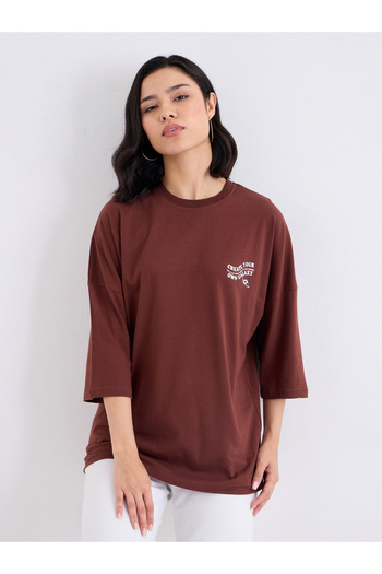 Styli Brown Oversized Galaxy Graphic Print T-Shirt