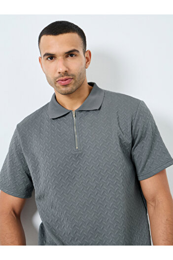 Styli Relaxed Fit Quarter Zip Pique Polo