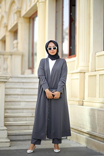NS Moda Tesettür Duru Takım Gri Model-546
