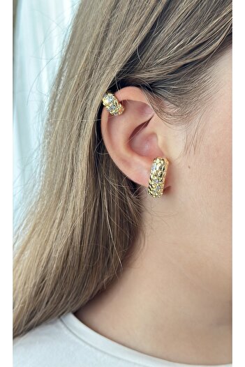 mibrillo Brand Equivalent Stone-Encrusted Snake Skin Look 3-Piece Earring Set (with Ear Cuffs)