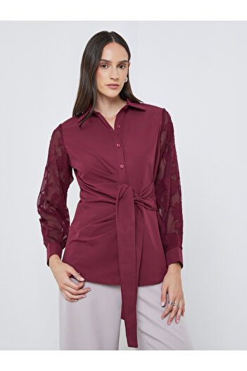 Styli Front Knot Lace Long Sleeve Buttoned Shirt